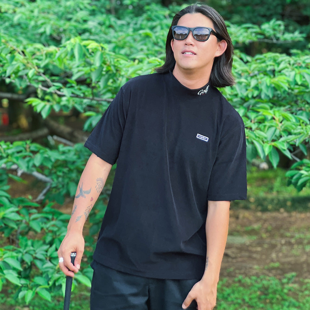 SIDEWAY VOLT PILE MOCK NECK S/S TEE - BLACK