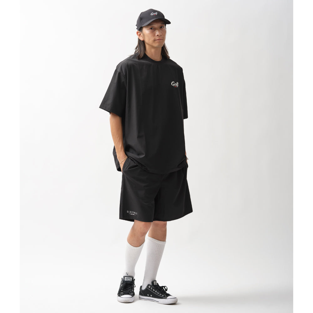 STRETCH MOCK NECK S/S TEE / SHORTS SET UP - BLACK
