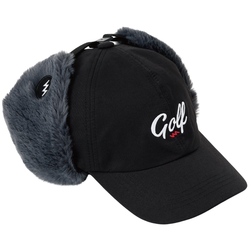 GOLF LOGO EAR FLAP LOW CAP - BLACK