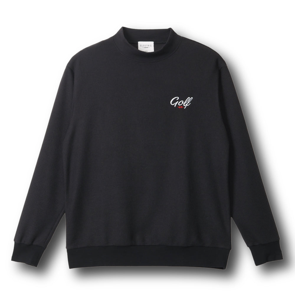 GOLF LOGO EMBROIDERY MOCK NECK THERMAL- BLACK