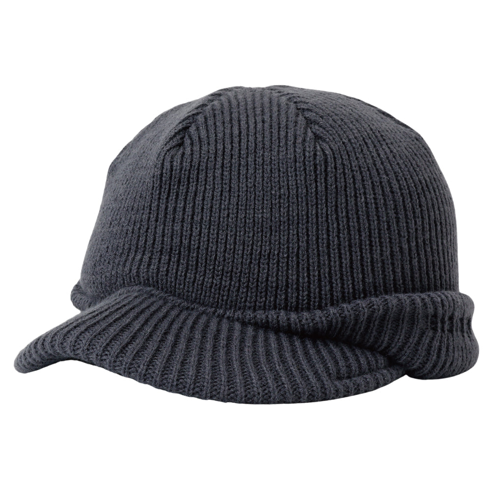 LOGO BRIM KNIT BEANIE - GREY