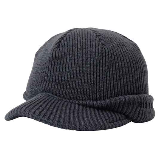 LOGO BRIM KNIT BEANIE - GREY