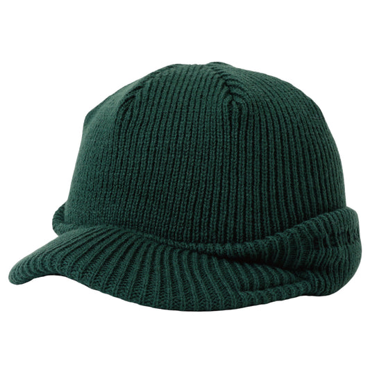 LOGO BRIM KNIT BEANIE - OLIVE