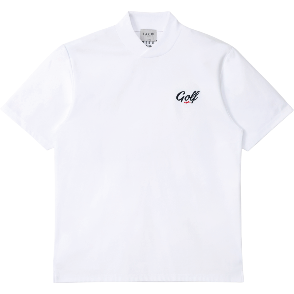 ONE POINT GOLF LOGO DRY CROSS COLLAR MOCK NECK S/S TEE - WHITE