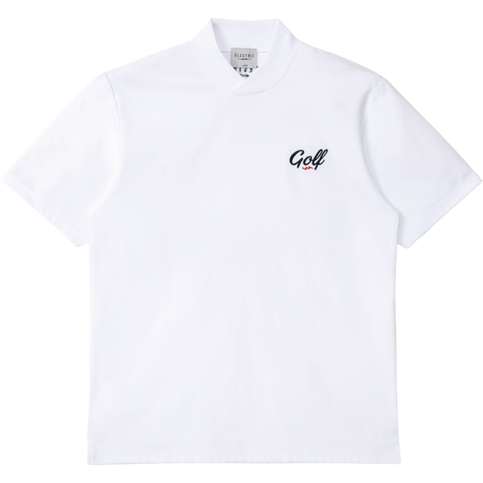 ONE POINT GOLF LOGO DRY CROSS COLLAR MOCK NECK S/S TEE - WHITE