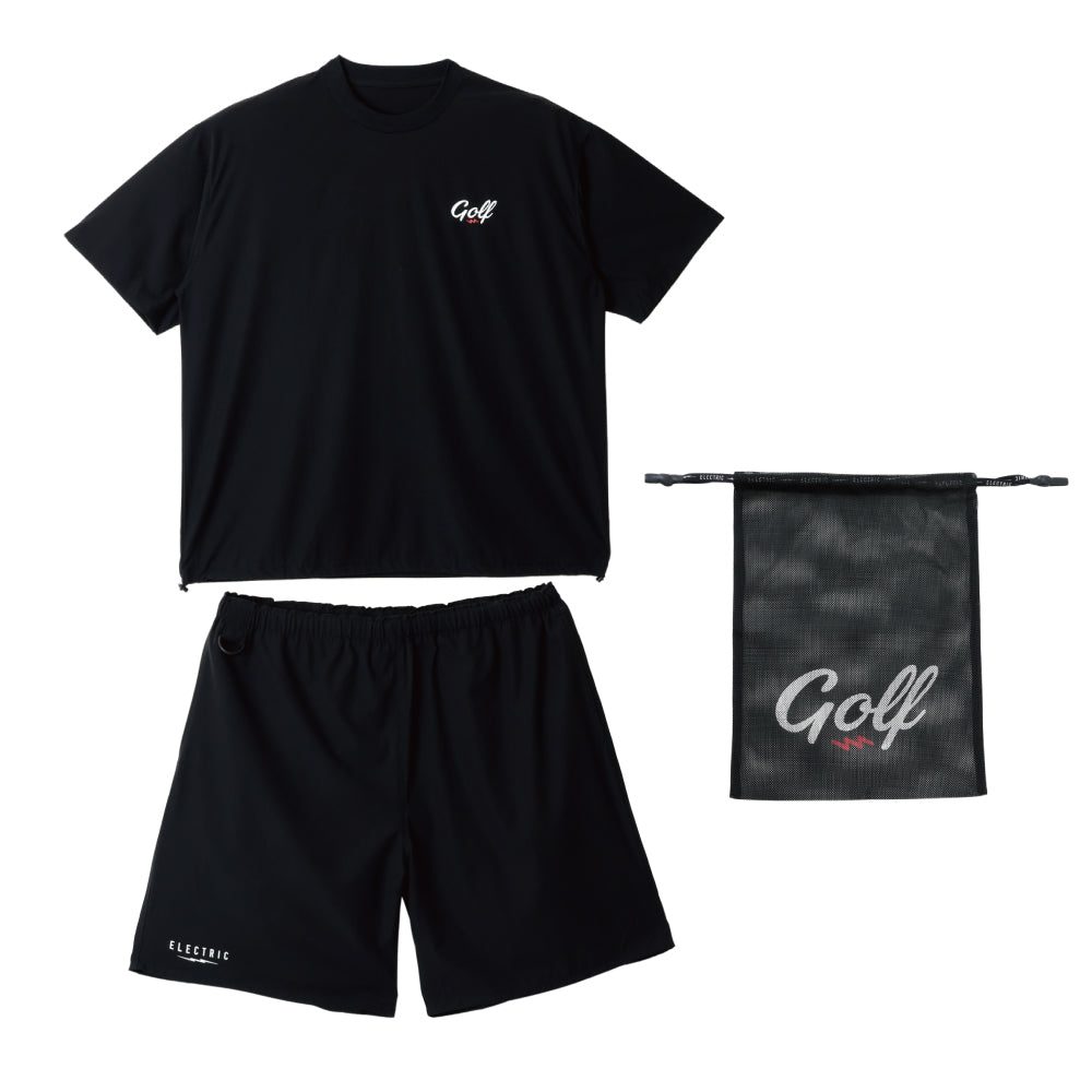 STRETCH MOCK NECK S/S TEE / SHORTS SET UP - BLACK