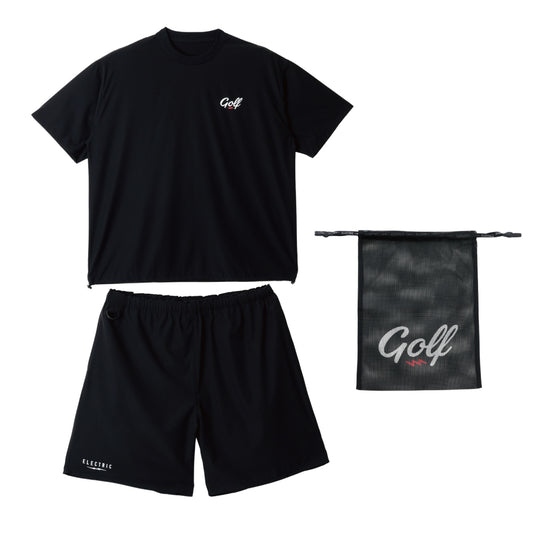 STRETCH MOCK NECK S/S TEE / SHORTS SET UP - BLACK